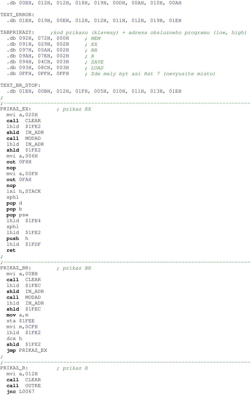 db 0FFH, 0FFH, 0FFH Zde mely byt asi Rst 7 (nevyuzite misto) TEXT_BR_STOP:.