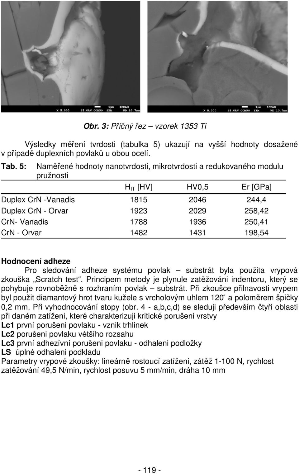 250,41 CrN - Orvar 1482 1431 198,54 Hodnocení adheze Pro sledování adheze systému povlak substrát byla použita vrypová zkouška Scratch test.