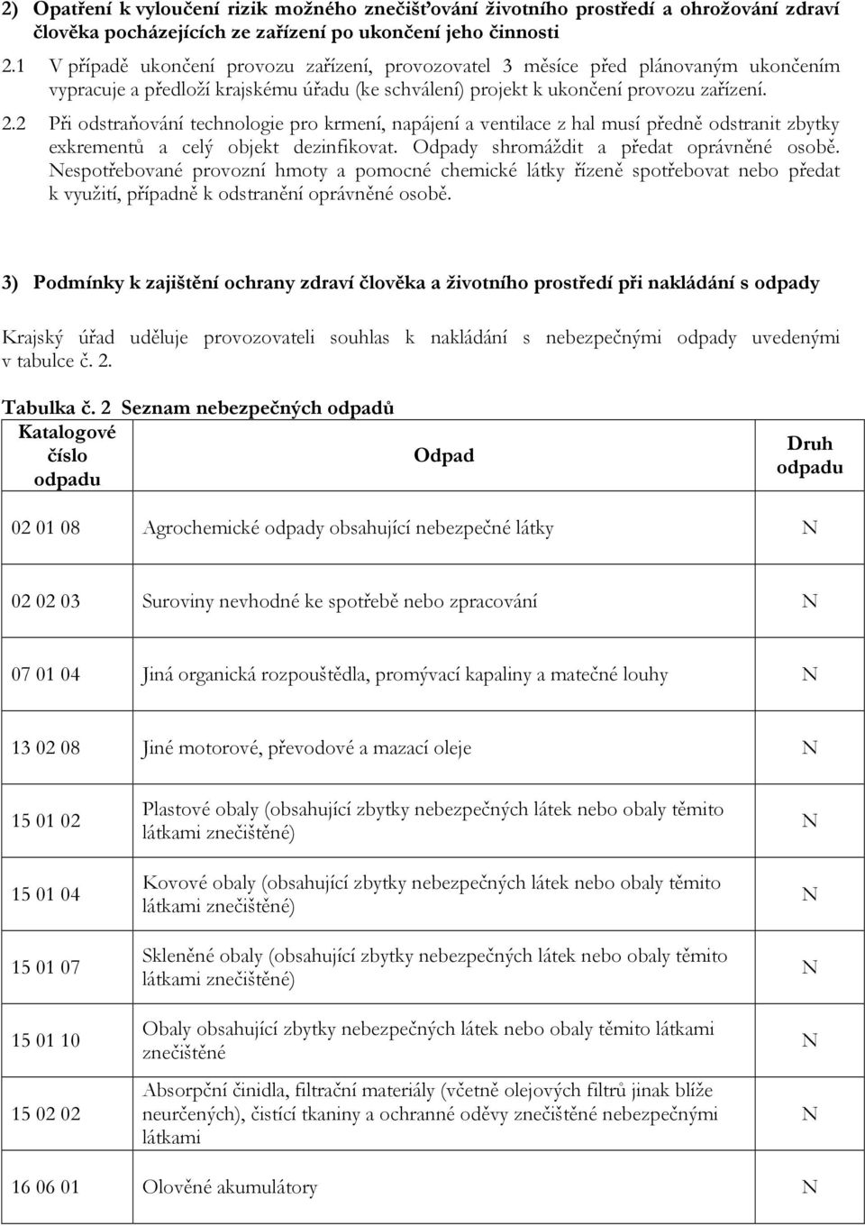 2 Při odstraňování technologie pro krmení, napájení a ventilace z hal musí předně odstranit zbytky exkrementů a celý objekt dezinfikovat. Odpady shromáždit a předat oprávněné osobě.