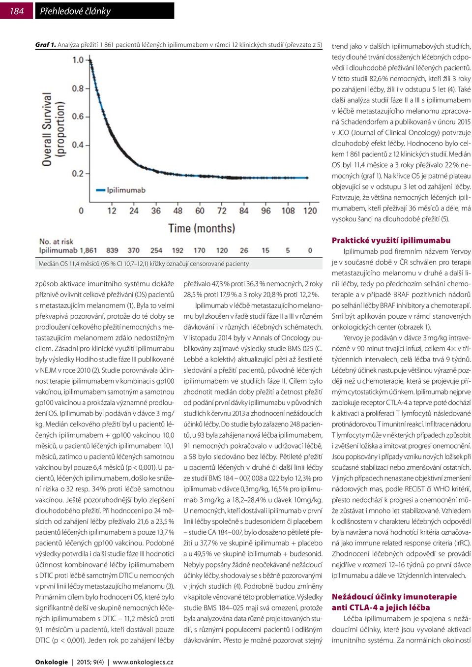 imunitního systému dokáže příznivě ovlivnit celkové přežívání (OS) pacientů s metastazujícím melanomem (1).