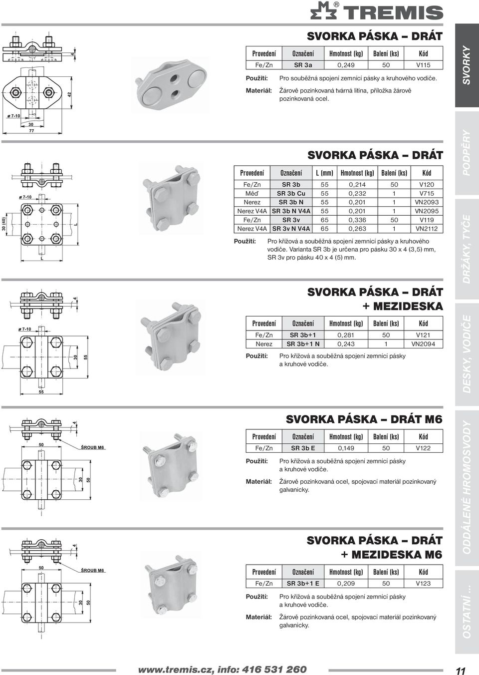 0,263 1 VN2112 Pro křížová a souběžná spojení zemnící pásky a kruhového vodiče. Varianta SR 3b je určena pro pásku 30 x 4 (3,5) mm, SR 3v pro pásku 40 x 4 (5) mm.