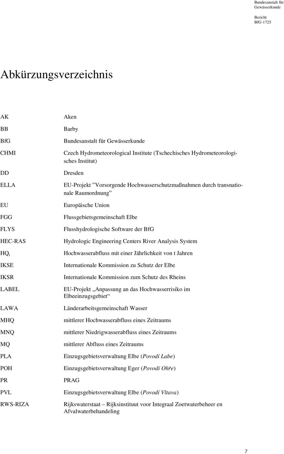 Flusshydrologische Software der BfG Hydrologic Engineering Centers River Analysis System Hochwasserabfluss mit einer Jährlichkeit von t Jahren Internationale Kommission zu Schutz der Elbe