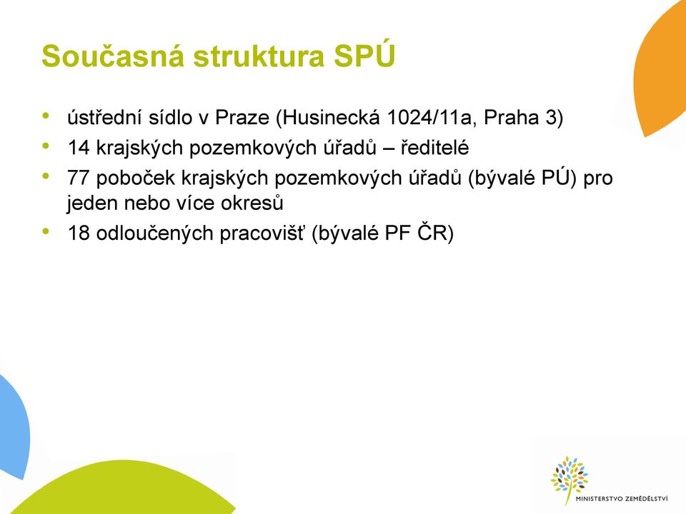 77 poboček krajských pozemkových úřadů (bývalé PÚ) pro