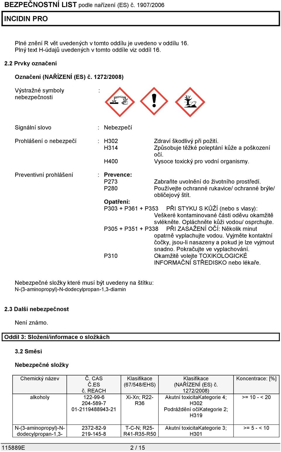 H400 Vysoce toxický pro vodní organismy. Preventivní prohlášení : Prevence: P273 Zabraňte uvolnění do životního prostředí. P280 Používejte ochranné rukavice/ ochranné brýle/ obličejový štít.