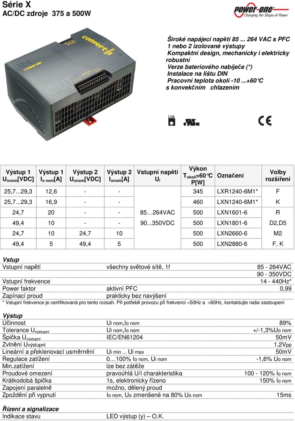 ..+60 C s konvekním chlazením Výstup 1 U onom [VDC] Výstup 1 I o nom [A] Výstup 2 U onom [VDC] Výstup 2 I onom [A] Vstupní naptí U i Výkon T okolí =60 C P[W] Oznaení Volby rozšíení 25,7.