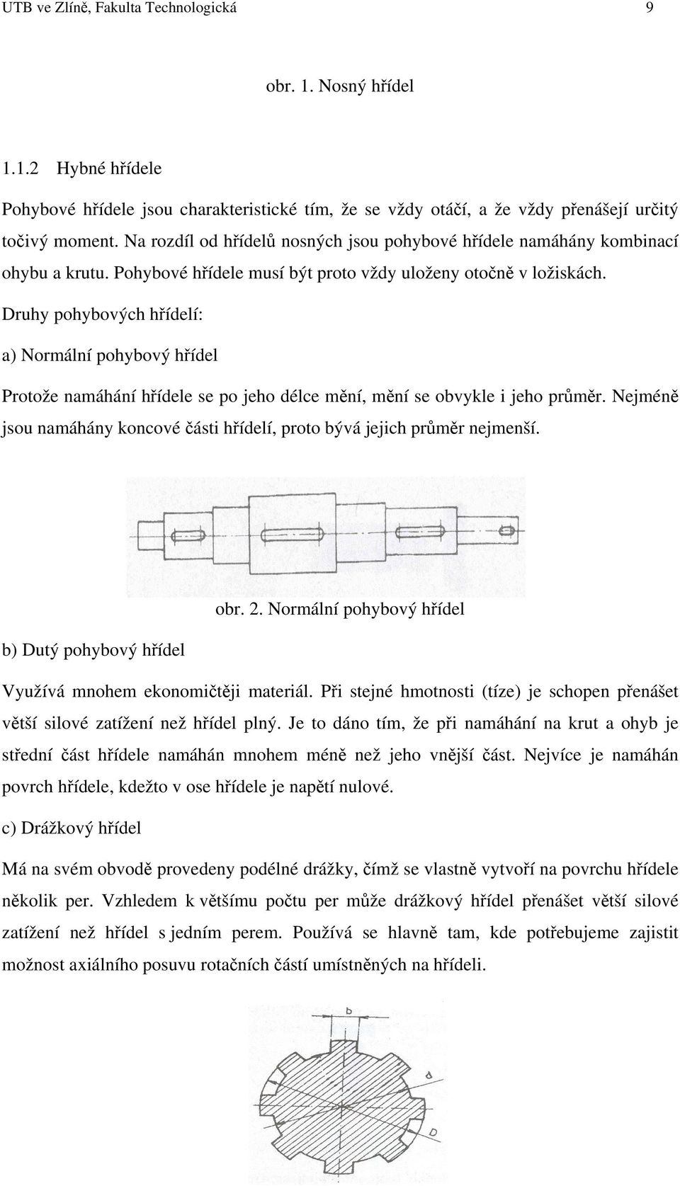 Druhy pohybových hřídelí: a) Normální pohybový hřídel Protože namáhání hřídele se po jeho délce mění, mění se obvykle i jeho průměr.