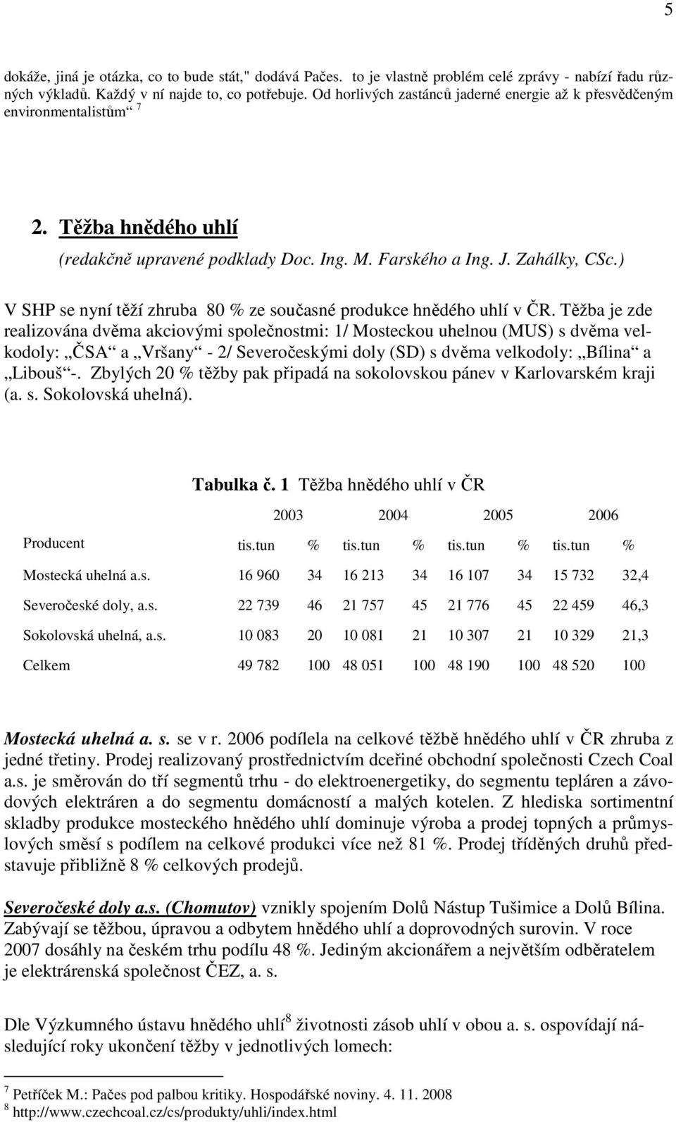 ) V SHP se nyní těží zhruba 80 % ze současné produkce hnědého uhlí v ČR.