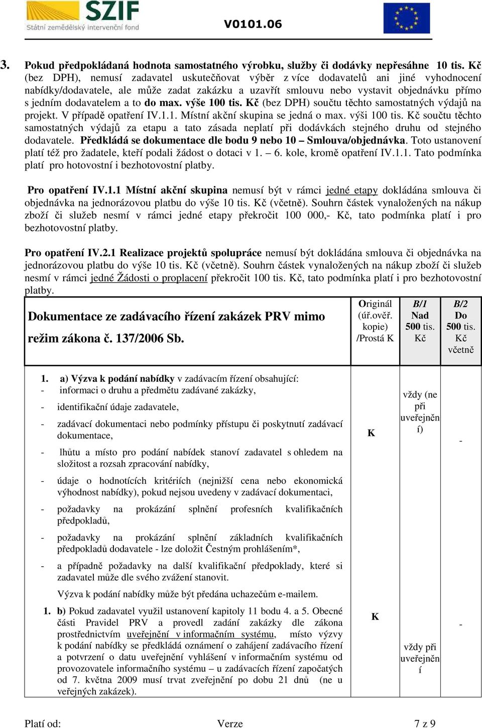 dodavatelem a to do max. výše 100 tis. č (bez DPH) součtu těchto samostatných výdajů na projekt. V případě opatření IV.1.1. Místní akční skupina se jedná o max. výši 100 tis.