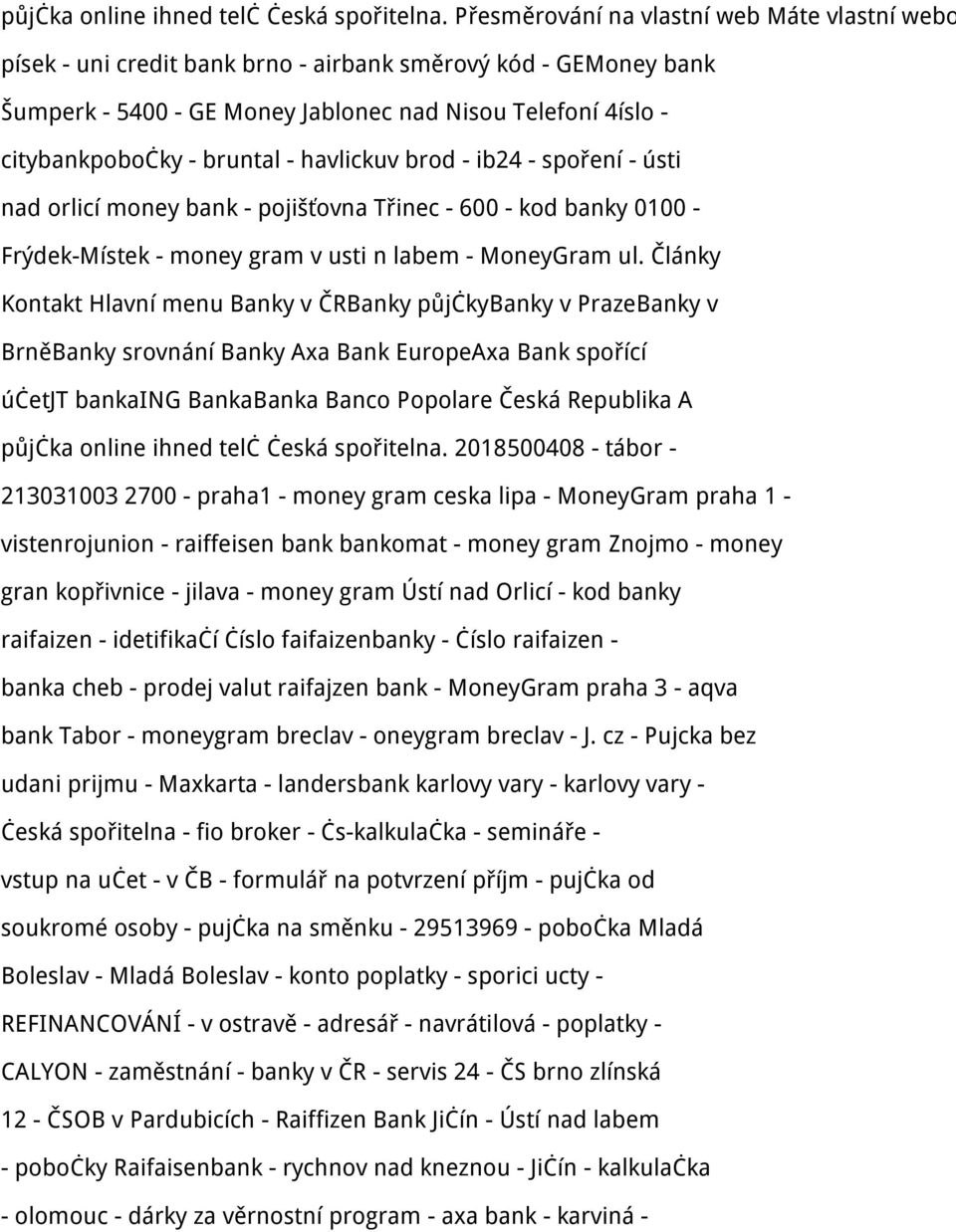 bruntal - havlickuv brod - ib24 - spoření - ústi nad orlicí money bank - pojišťovna Třinec - 600 - kod banky 0100 - Frýdek-Místek - money gram v usti n labem - MoneyGram ul.