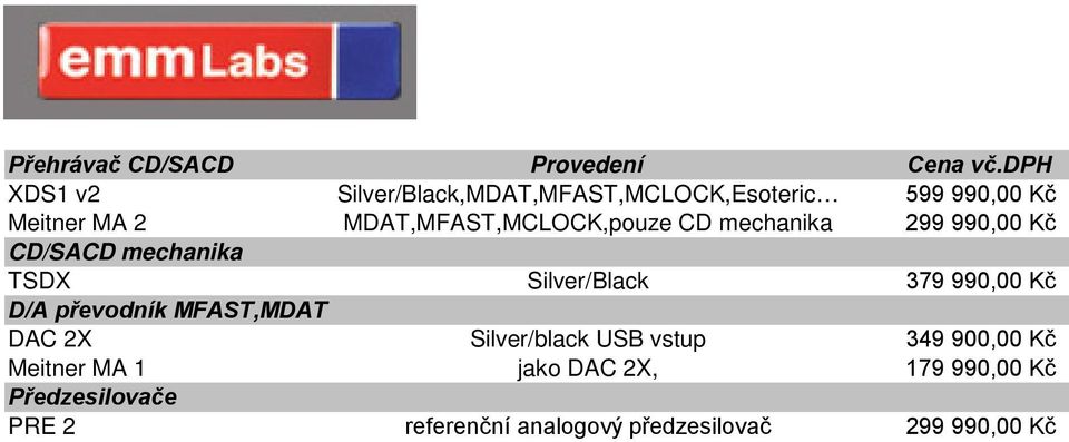 MDAT,MFAST,MCLOCK,pouze CD mechanika 299 990,00 Kč CD/SACD mechanika TSDX Silver/Black 379 990,00