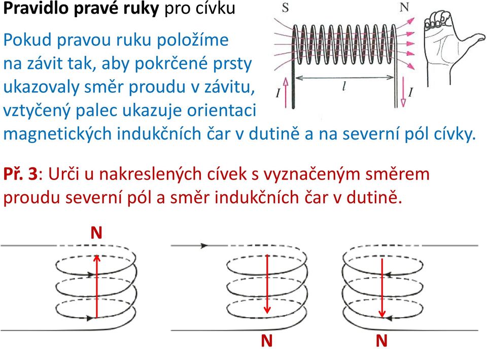 magnetických indukčních čar v dutině a na severní pól cívky. Př.