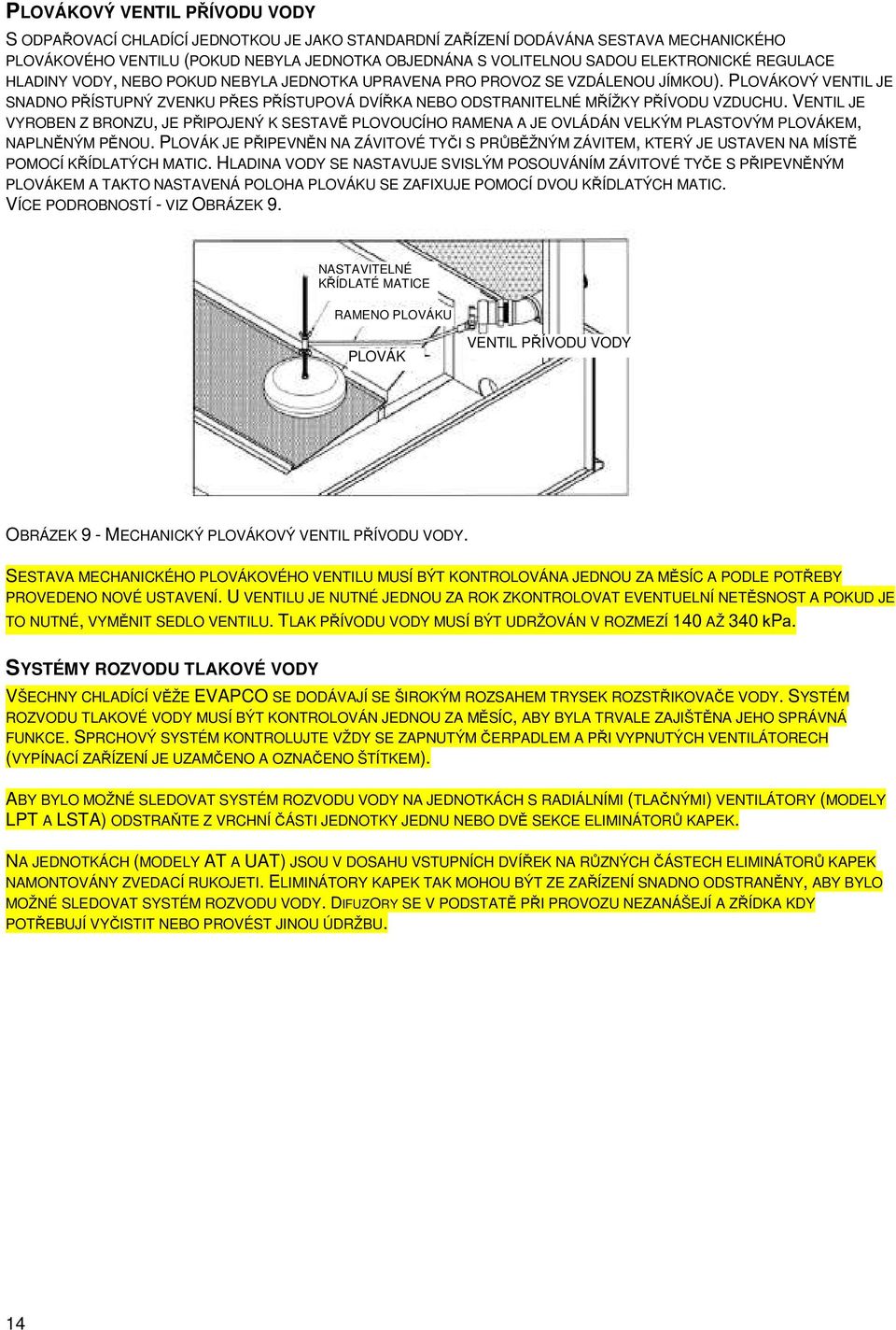 PLOVÁKOVÝ VENTIL JE SNADNO PŘÍSTUPNÝ ZVENKU PŘES PŘÍSTUPOVÁ DVÍŘKA NEBO ODSTRANITELNÉ MŘÍŽKY PŘÍVODU VZDUCHU.