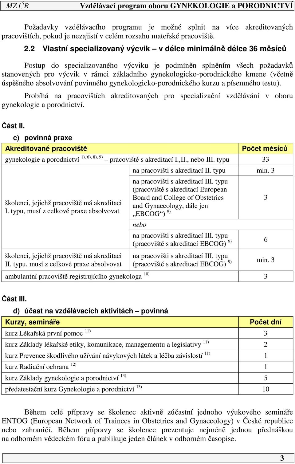 gynekologicko-porodnického kmene (včetně úspěšného absolvování povinného gynekologicko-porodnického kurzu a písemného testu).