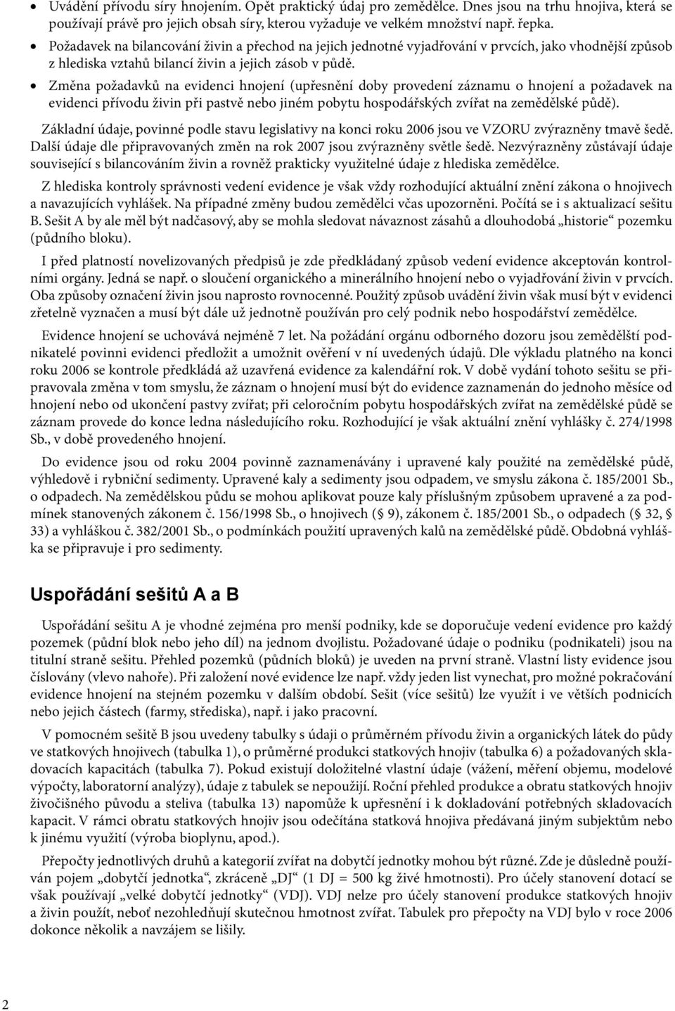 Změna požadavků na evidenci hnojení (upřesnění doby provedení záznamu o hnojení a požadavek na evidenci přívodu živin při pastvě nebo jiném pobytu hospodářských zvířat na zemědělské půdě).