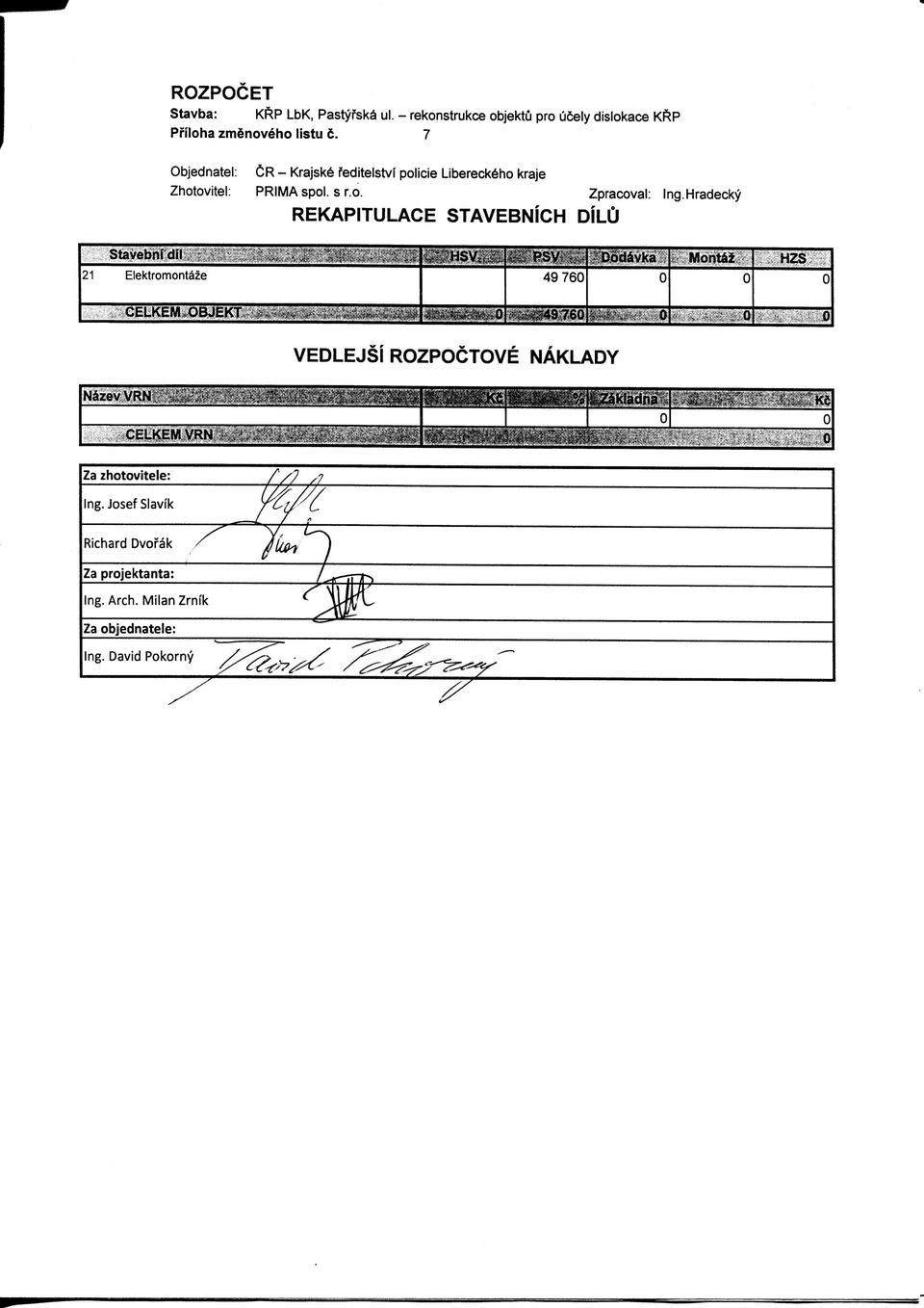 7 CR - Krajsk6 feditelstvf policie Libereck6ho kraje Zhotovitel: PRIMA spol. s r.o. Zpracoval: Ing.