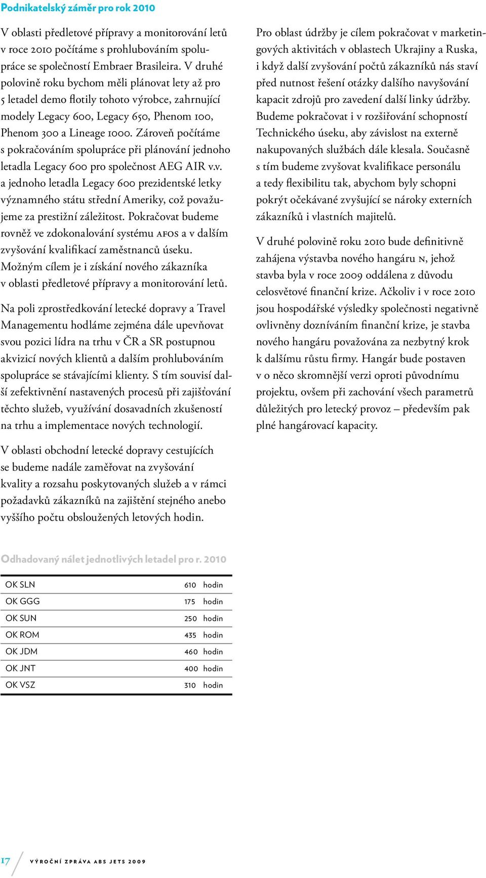 Zároveň počítáme s pokračováním spolupráce při plánování jednoho letadla Legacy 600 pro společnost AEG AIR v.v. a jednoho letadla Legacy 600 prezidentské letky významného státu střední Ameriky, což považujeme za prestižní záležitost.