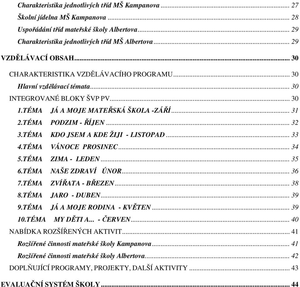 TÉMA PODZIM - ŘÍJEN... 32 3.TÉMA KDO JSEM A KDE ŽIJI - LISTOPAD... 33 4.TÉMA VÁNOCE PROSINEC... 34 5.TÉMA ZIMA - LEDEN... 35 6.TÉMA NAŠE ZDRAVÍ ÚNOR... 36 7.TÉMA ZVÍŘATA - BŘEZEN... 38 8.