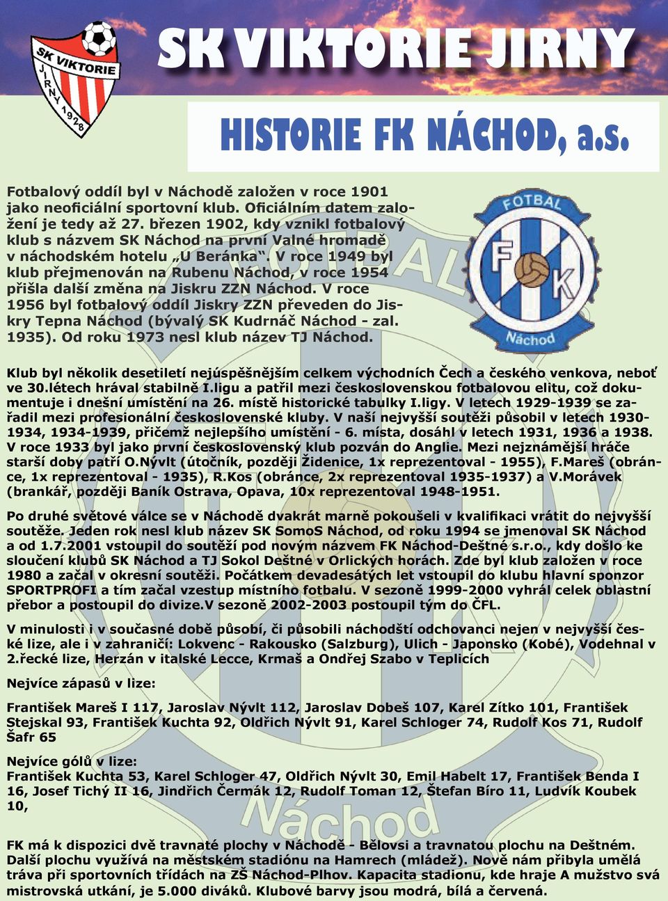 V roce 1949 byl klub přejmenován na Rubenu Náchod, v roce 1954 přišla další změna na Jiskru ZZN Náchod.
