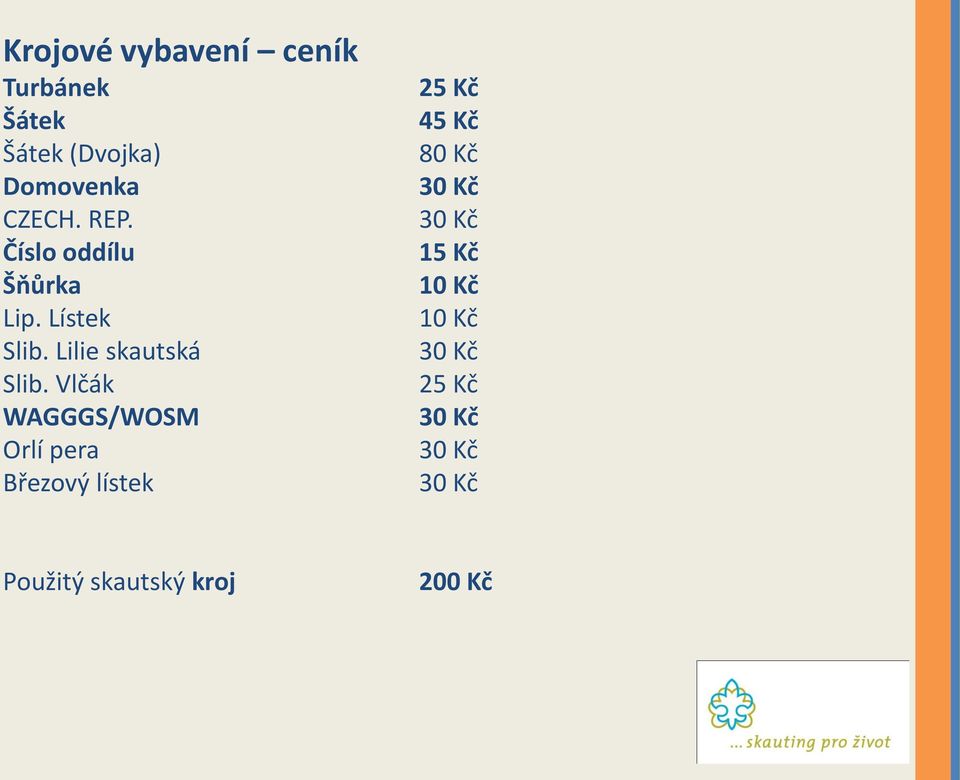 Vlčák WAGGGS/WOSM Orlí pera Březový lístek 25 Kč 45 Kč 80 Kč 30 Kč 30