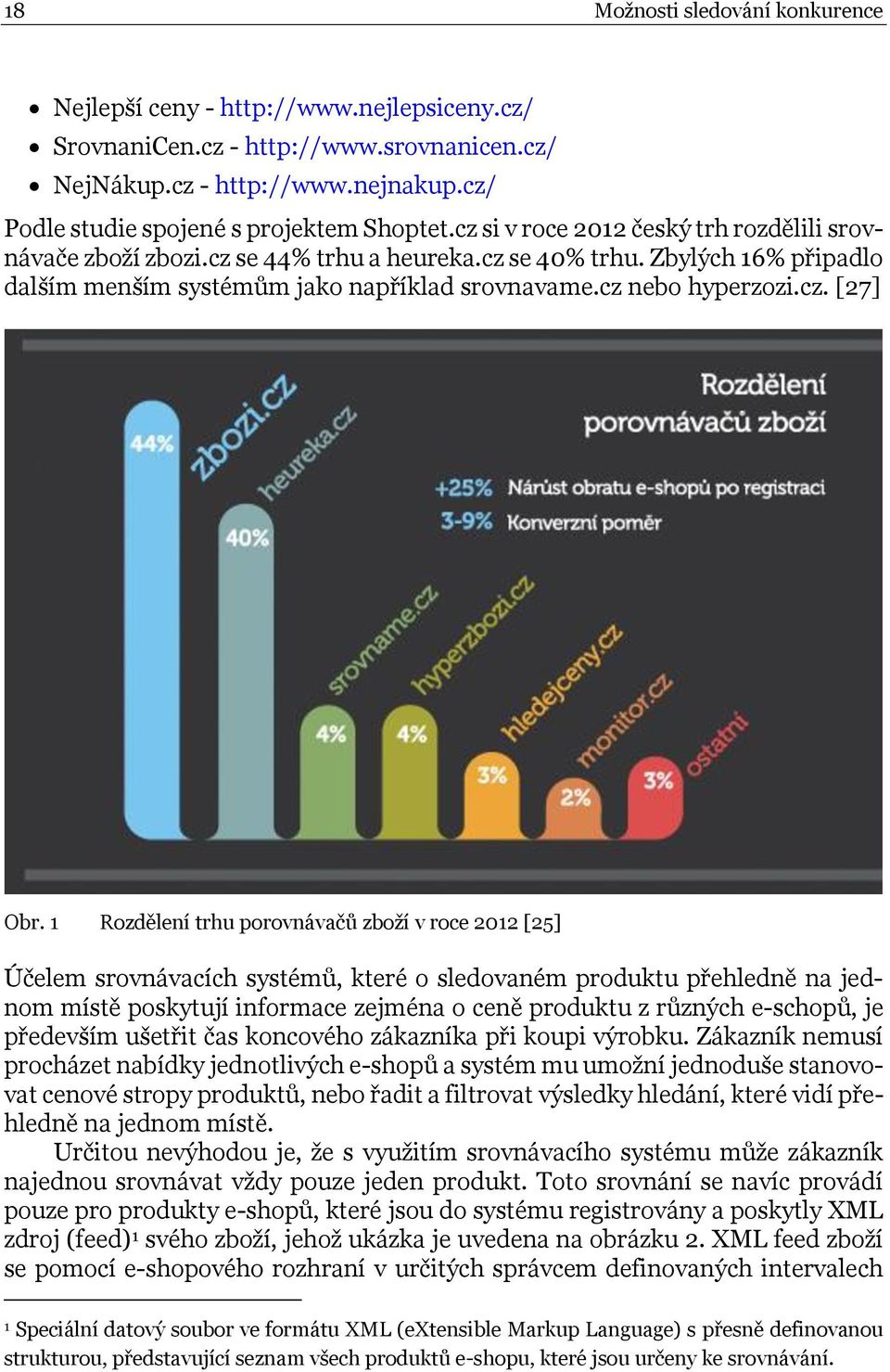 1 Rozdělení trhu porovnávačů zboží v roce 2012 [25] Účelem srovnávacích systémů, které o sledovaném produktu přehledně na jednom místě poskytují informace zejména o ceně produktu z různých e-schopů,