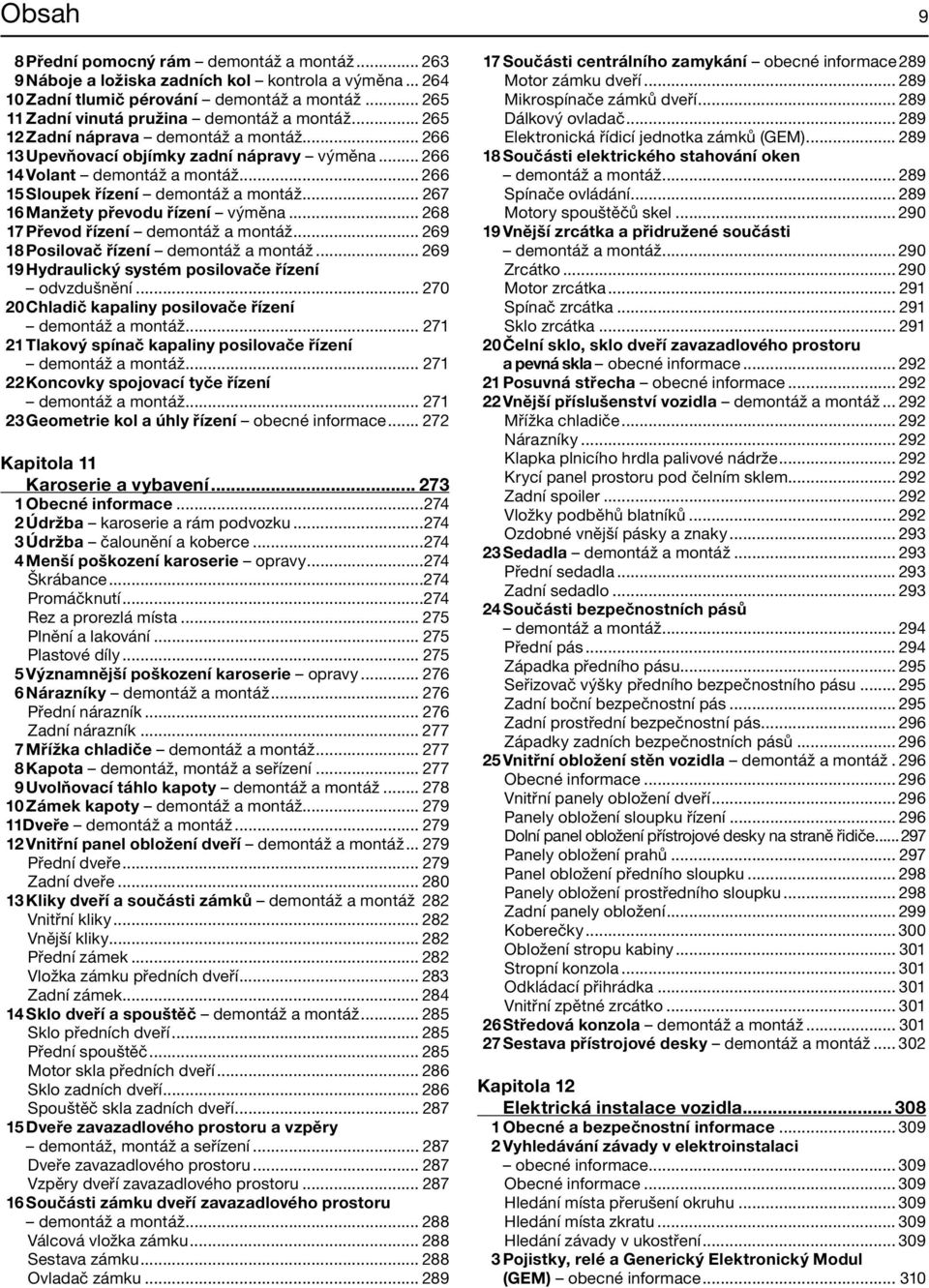 .. 267 16 Manžety převodu řízení výměna... 268 17 Převod řízení demontáž a montáž... 269 18 Posilovač řízení demontáž a montáž... 269 19 Hydraulický systém posilovače řízení odvzdušnění.