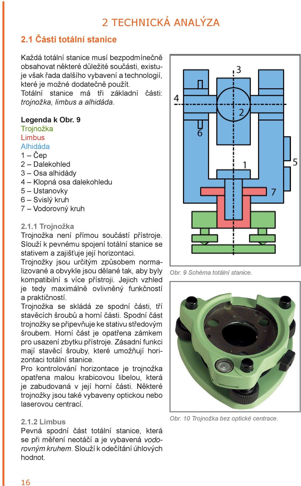 9 Trojnožka Limbus Alhidáda 1 Čep 2 Dalekohled 3 Osa alhidády 4 Klopná osa dalekohledu 5 Ustanovky 6 Svislý kruh 7 Vodorovný kruh 2 TECHNICKÁ ANALÝZA 2.1.1 Trojnožka Trojnožka není přímou součástí přístroje.