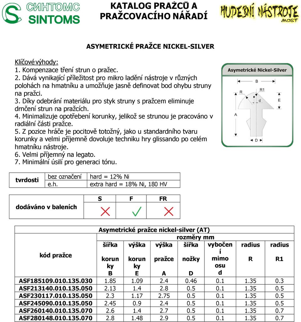 Díky odebrání materiálu pro styk struny s pražcem eliminuje drnčení strun na pražcích. 4. Minimalizuje opotřebení korunky, jelikož se strunou je pracováno v radiální části pražce. 5.