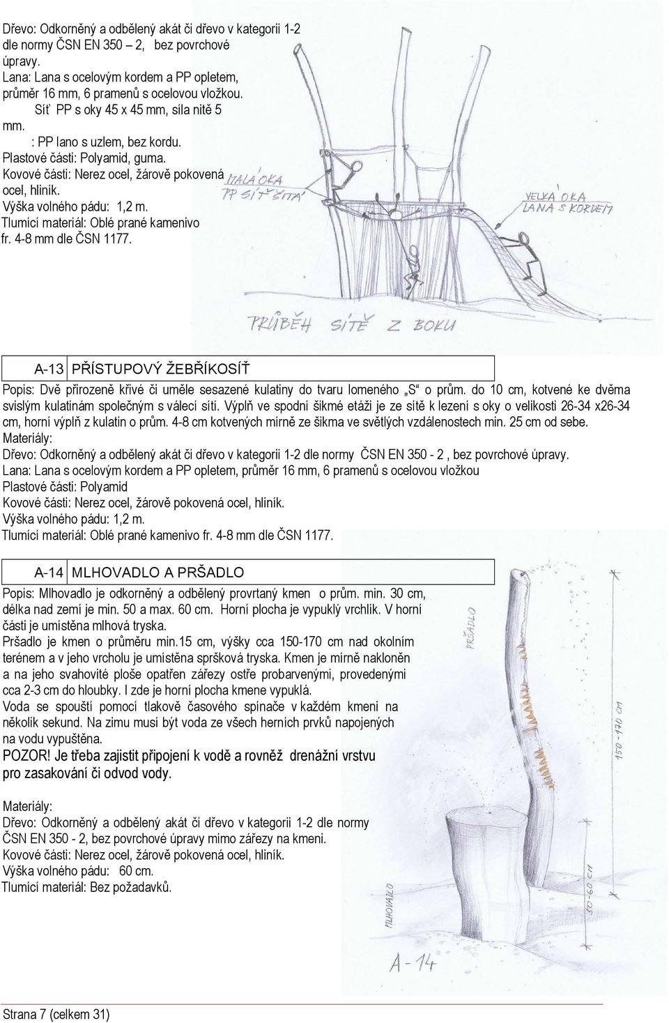 Tlumící materiál: Oblé prané kamenivo fr. 4-8 mm dle ČSN 1177. A-13 PŘÍSTUPOVÝ ŽEBŘÍKOSÍŤ Popis: Dvě přirozeně křivé či uměle sesazené kulatiny do tvaru lomeného S o prům.