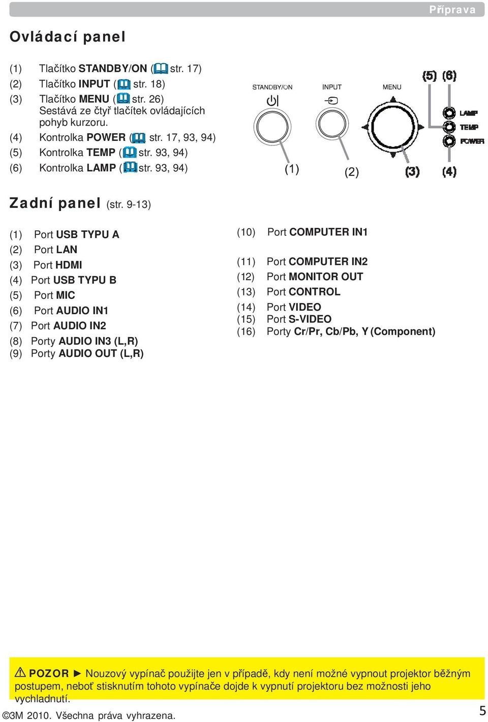 9-13) (1) Port USB TYPU A (2) Port LAN (3) Port HDMI (4) Port USB TYPU B (5) Port MIC (6) Port AUDIO IN1 (7) Port AUDIO IN2 (8) Porty AUDIO IN3 (L,R) (9) Porty AUDIO OUT (L,R) (10) Port COMPUTER IN1