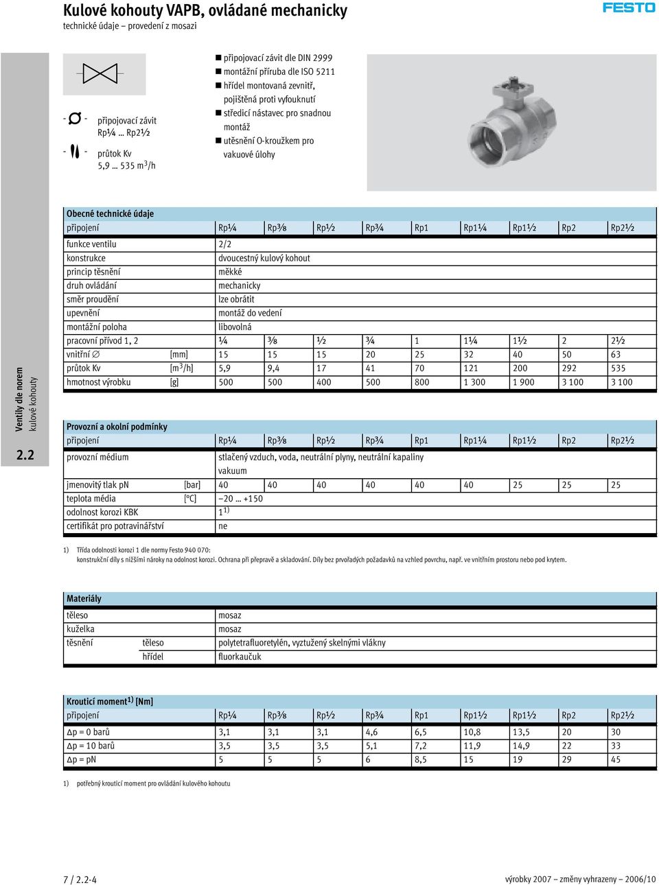 funkce ventilu 2/2 konstrukce dvoucestný kulový kohout princip těsnění měkké druh ovládání mechanicky směr proudění lzeobrátit upevnění montáž do vedení montážní poloha libovolná pracovní přívod 1, 2