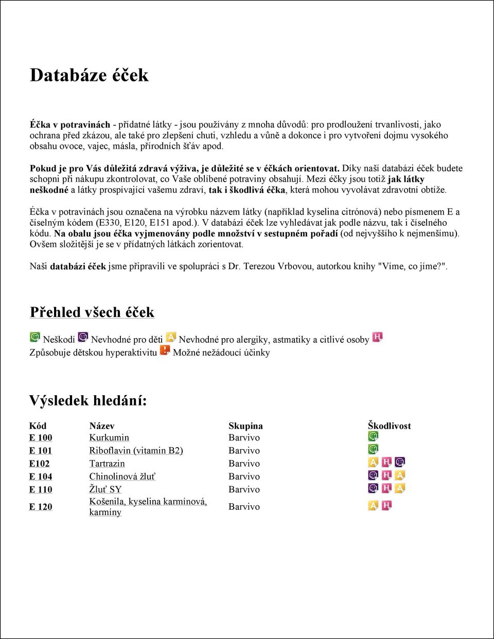 Díky naší databázi éček budete schopni při nákupu zkontrolovat, co Vaše oblíbené potraviny obsahují.