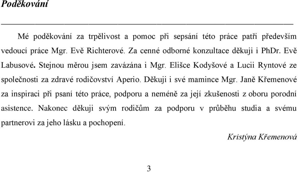 Elišce Kodyšové a Lucii Ryntové ze společnosti za zdravé rodičovství Aperio. Děkuji i své mamince Mgr.