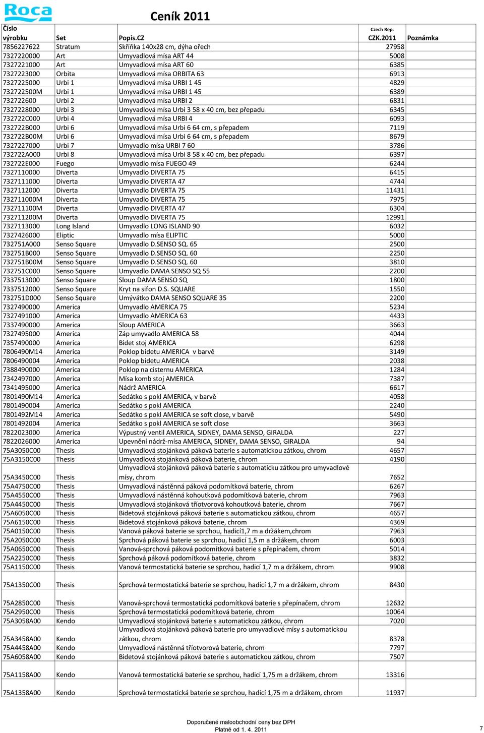 přepadu 6345 732722C000 Urbi 4 Umyvadlová mísa URBI 4 6093 732722B000 Urbi 6 Umyvadlová mísa Urbi 6 64 cm, s přepadem 7119 732722B00M Urbi 6 Umyvadlová mísa Urbi 6 64 cm, s přepadem 8679 7327227000