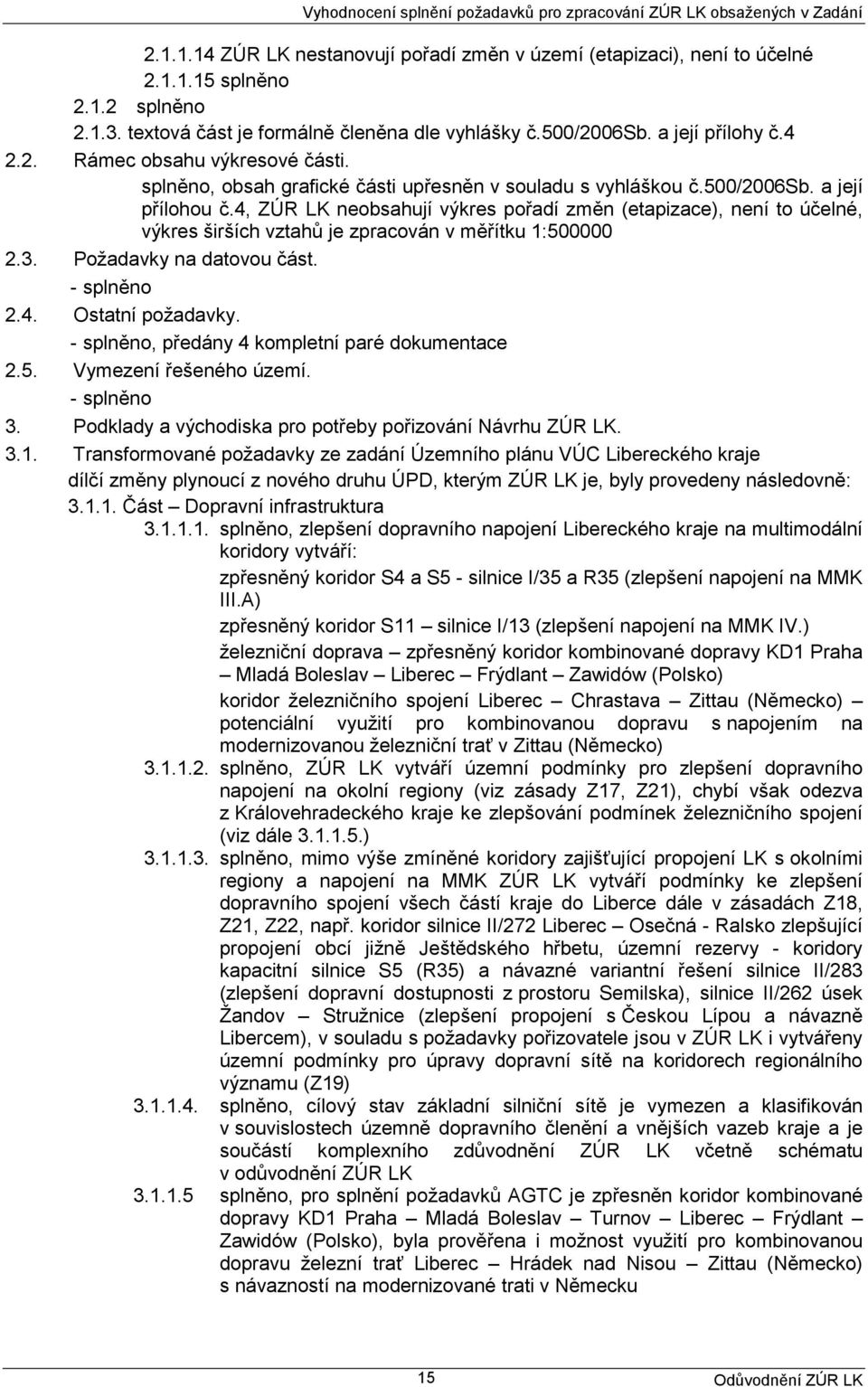 4, ZÚR LK neobsahují výkres pořadí změn (etapizace), není to účelné, výkres širších vztahů je zpracován v měřítku 1:500000 2.3. Požadavky na datovou část. - splněno 2.4. Ostatní požadavky.