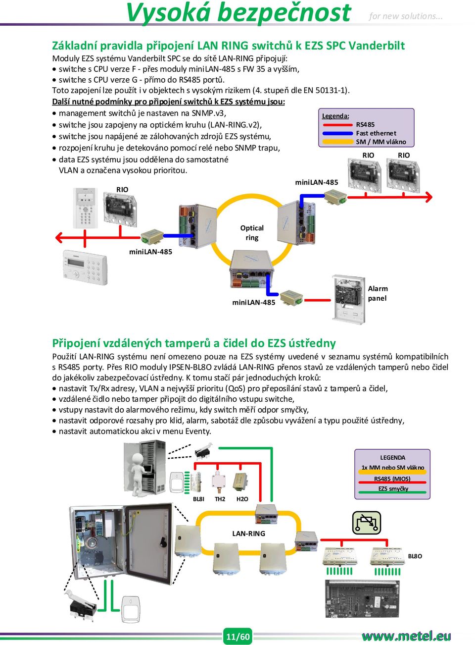 Další nutné podmínky pro připojení switchů k EZS systému jsou: management switchů je nastaven na SNMP.v3, switche jsou zapojeny na optickém kruhu (LAN-RING.