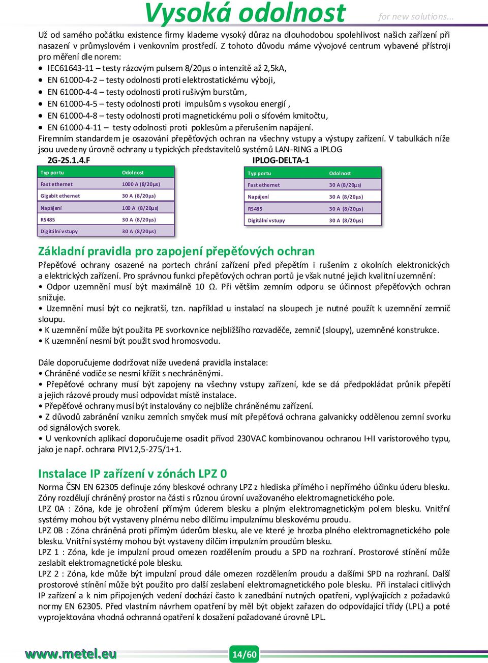 výboji, EN 61000-4-4 testy odolnosti proti rušivým burstům, EN 61000-4-5 testy odolnosti proti impulsům s vysokou energií, EN 61000-4-8 testy odolnosti proti magnetickému poli o síťovém kmitočtu, EN