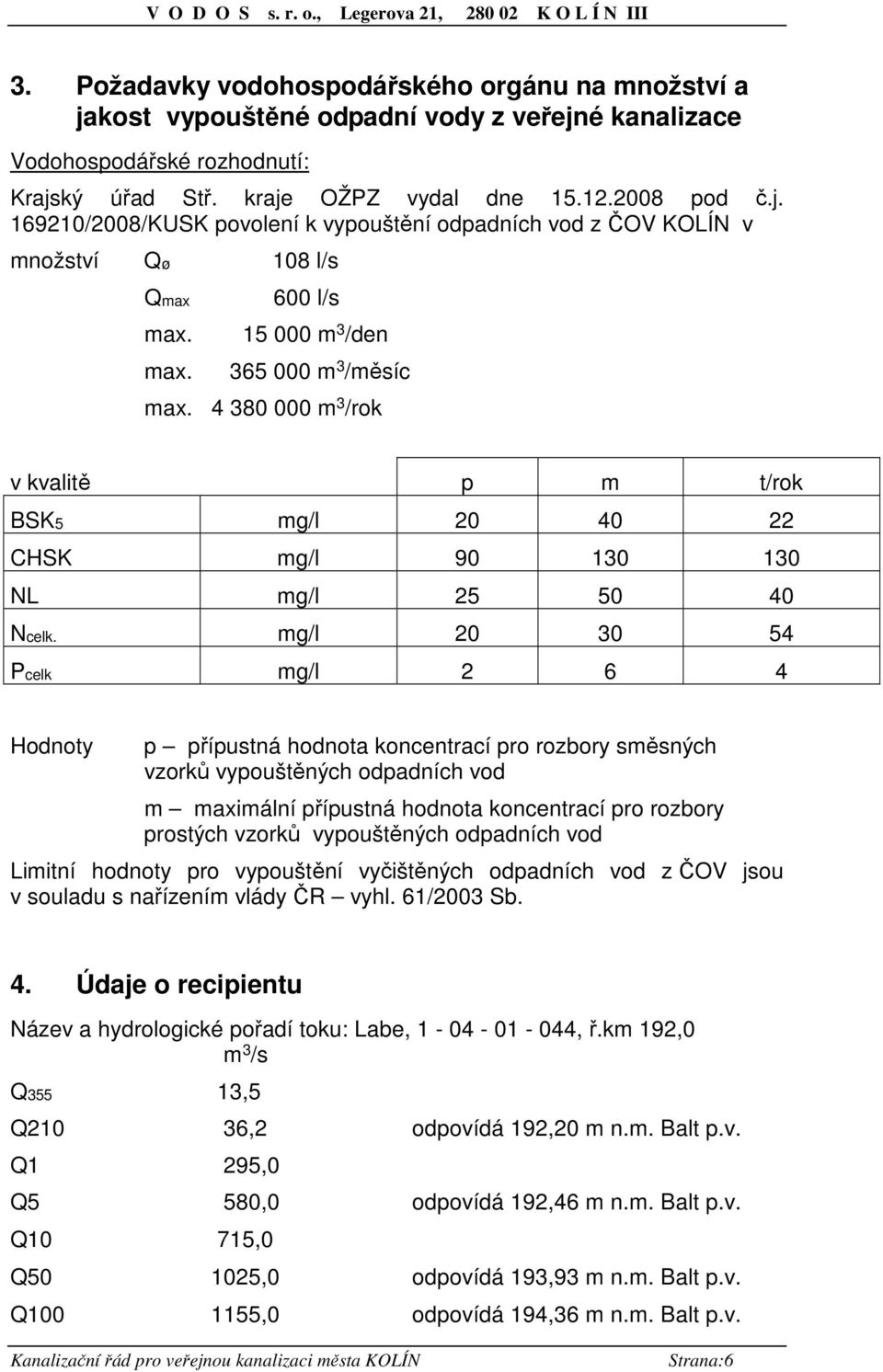 20 30 54 Pcelk 2 6 4 Hodnoty p přípustná hodnota koncentrací pro rozbory směsných vzorků vypouštěných odpadních vod m maximální přípustná hodnota koncentrací pro rozbory prostých vzorků vypouštěných