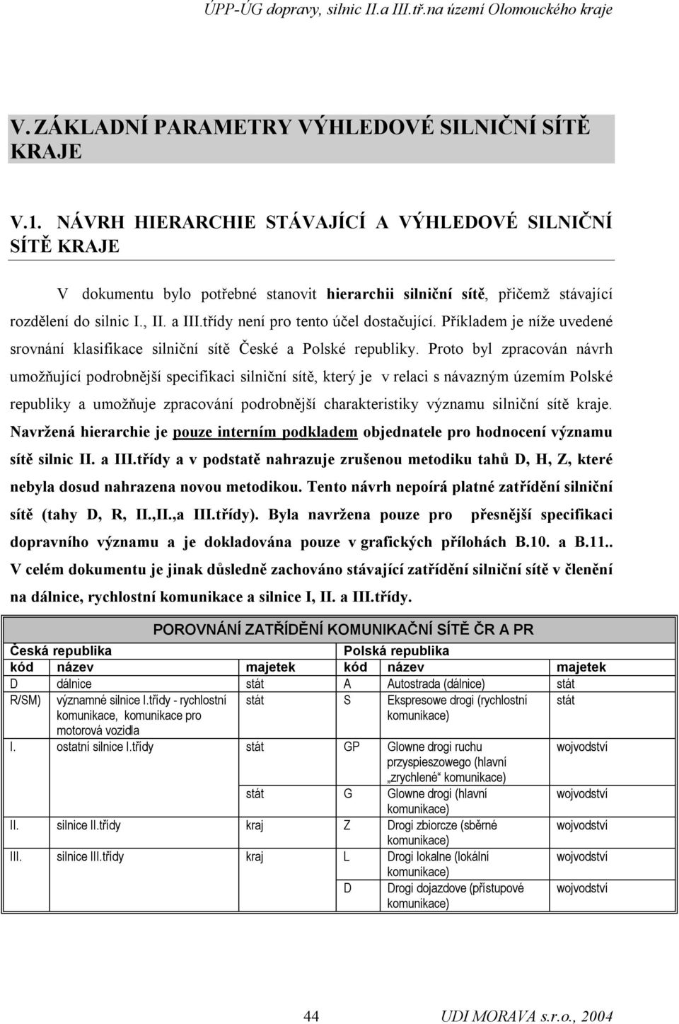 třídy není pro tento účel dostačující. Příkladem je níže uvedené srovnání klasifikace silniční sítě České a Polské republiky.