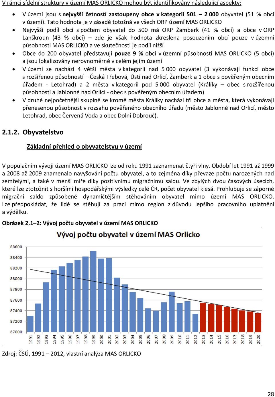 zkreslena posouzením obcí pouze v územní působnosti MAS ORLICKO a ve skutečnosti je podíl nižší Obce do 200 obyvatel představují pouze 9 % obcí v územní působnosti MAS ORLICKO (5 obcí) a jsou