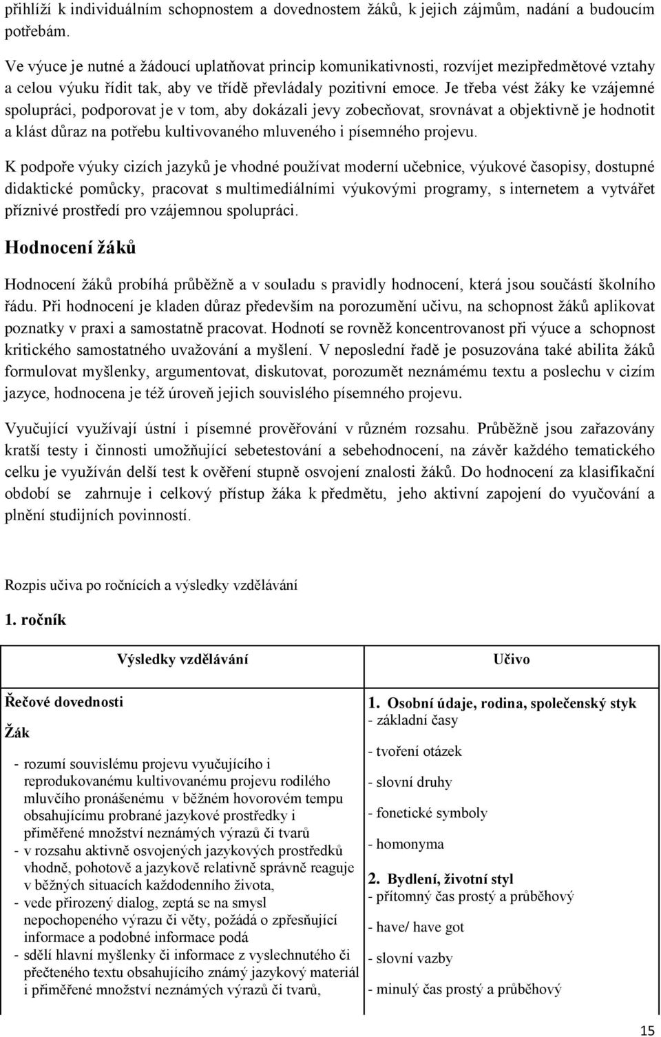 Je třeba vést žáky ke vzájemné spolupráci, podporovat je v tom, aby dokázali jevy zobecňovat, srovnávat a objektivně je hodnotit a klást důraz na potřebu kultivovaného mluveného i písemného projevu.