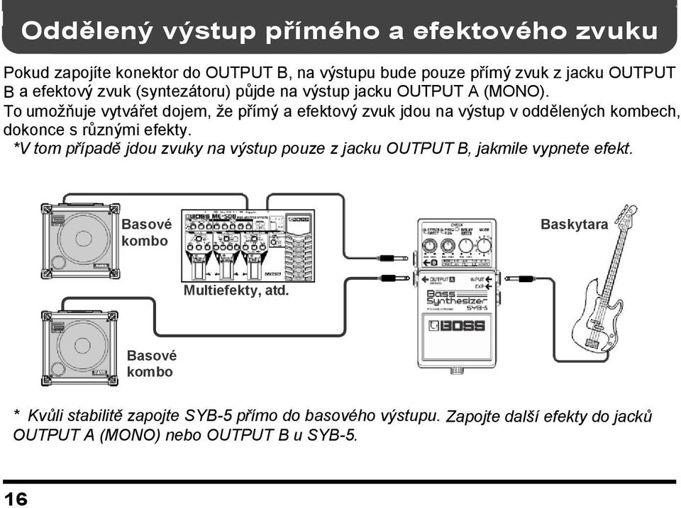 To umoţňuje vytvářet dojem, ţe přímý a efektový zvuk jdou na výstup v oddělených kombech, dokonce s různými efekty.