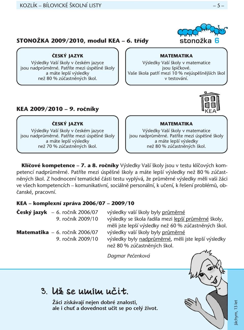 KEA 2009/2010 9. roãníky âesk JAZYK V sledky Va í koly v ãeském jazyce jsou nadprûmûrné. Patfiíte mezi úspû né koly a máte lep í v sledky neï 70 % zúãastnûn ch kol.