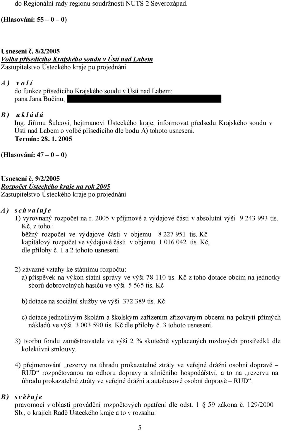 B) ukládá Ing. Jiřímu Šulcovi, hejtmanovi Ústeckého kraje, informovat předsedu Krajského soudu v Ústí nad Labem o volbě přísedícího dle bodu A) tohoto usnesení. Termín: 28. 1.