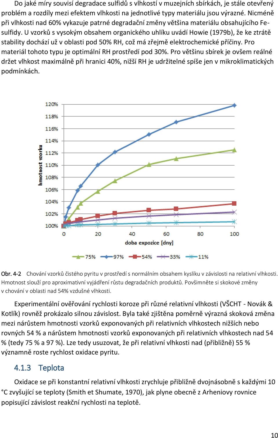 U vzorků s vysokým obsahem organického uhlíku uvádí Howie (1979b), že ke ztrátě stability dochází už v oblasti pod 50% RH, což má zřejmě elektrochemické příčiny.