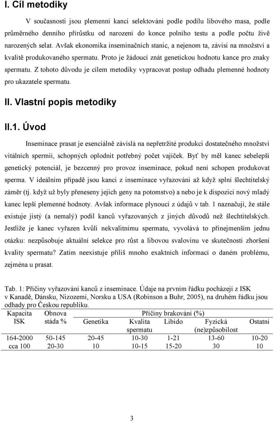 Z tohoto důvodu je cílem metodiky vypracovat postup odhadu plemenné hodnoty pro ukazatele spermatu. II. Vlastní popis metodiky II.1.