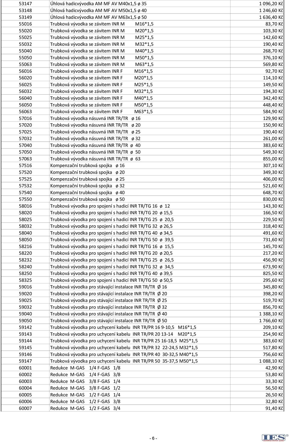 M32*1,5 190,40 Kč 55040 Trubková vývodka se závitem INR M M40*1,5 268,70 Kč 55050 Trubková vývodka se závitem INR M M50*1,5 376,10 Kč 55063 Trubková vývodka se závitem INR M M63*1,5 569,80 Kč 56016