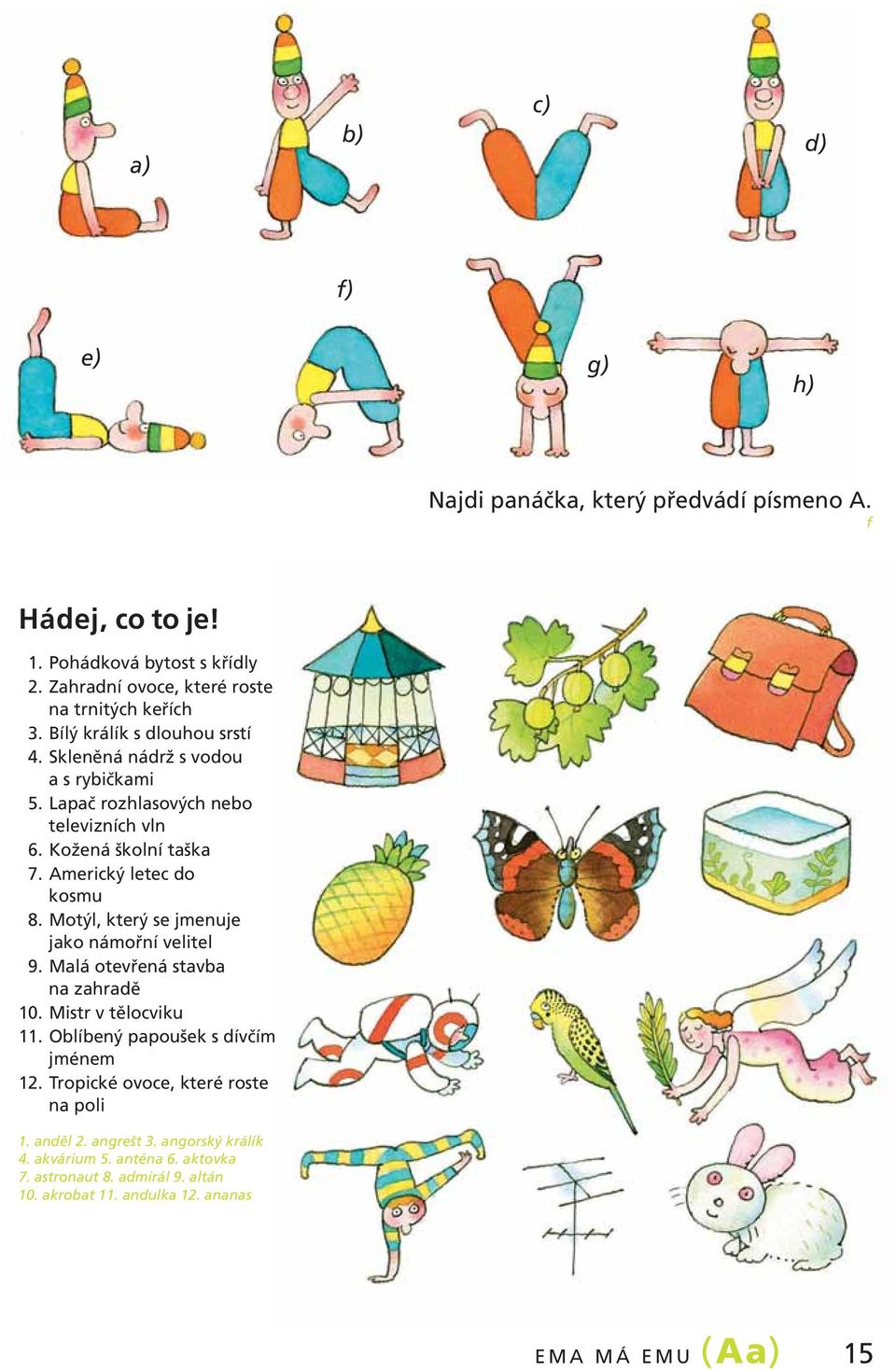 Motýl, který se jmenuje jako námořní velitel 9. Malá otevřená stavba na zahradě 10. Mistr v tělocviku 11. Oblíbený papoušek s dívčím jménem 12.