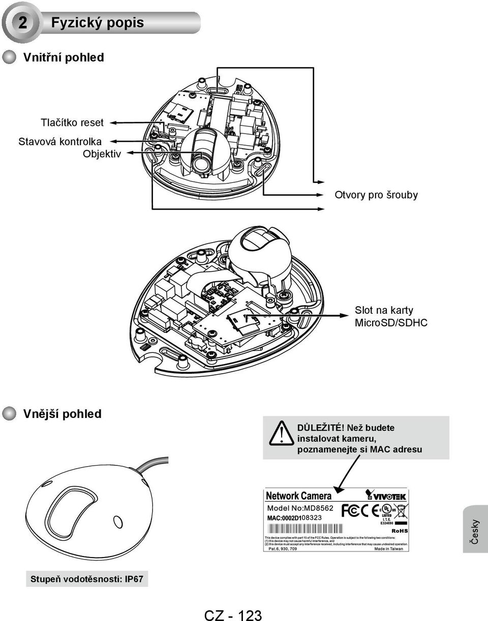 MicroSD/SDHC Vnější pohled DŮLEŽITÉ!