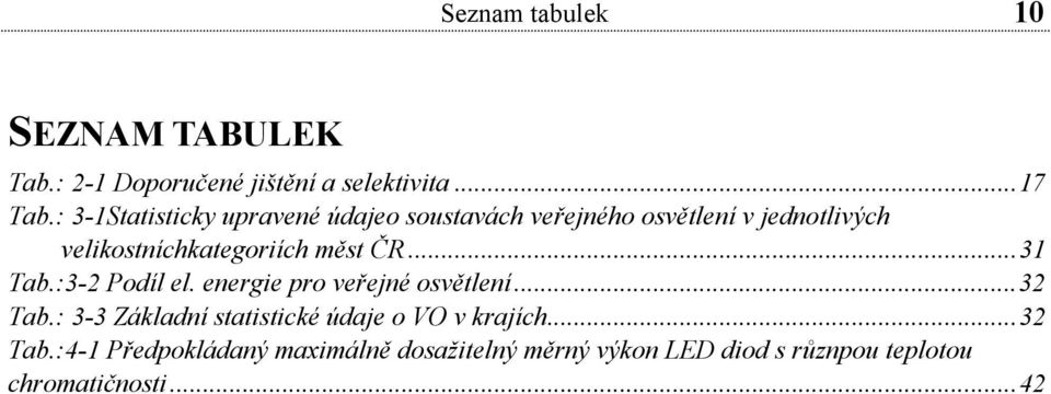 měst ČR... 31 Tab.: 3-2 Podíl el. energie pro veřejné osvětlení... 32 Tab.