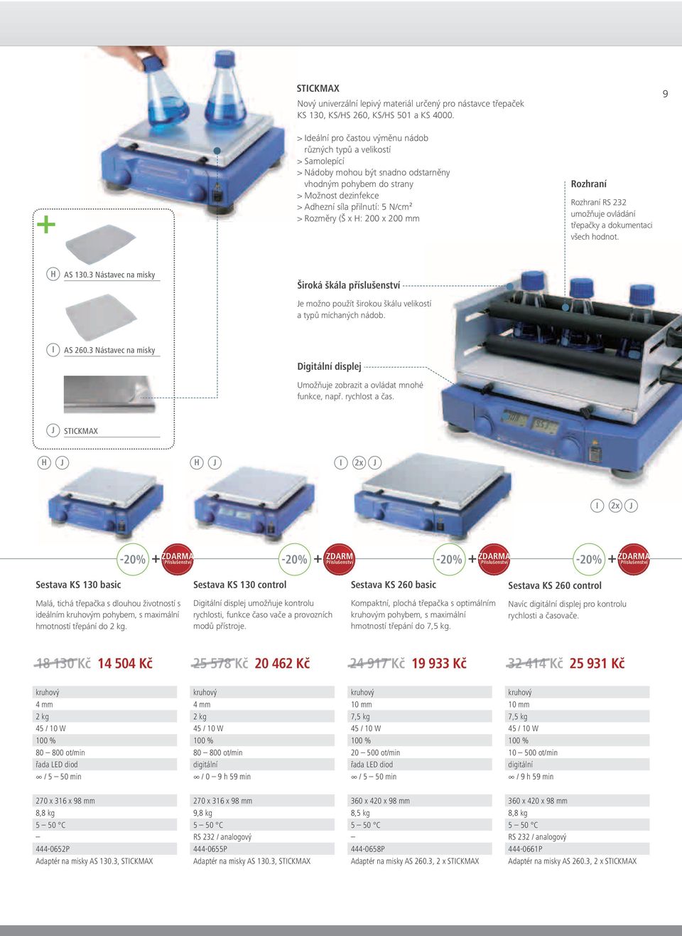 (Š x H: 200 x 200 mm Rozhraní Rozhraní RS 232 umožňuje ovládání třepačky a dokumentaci všech hodnot. H S 130.